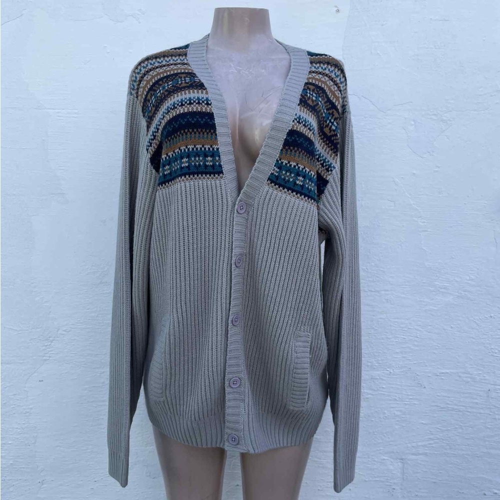 Scandia Woods Elegant Beige Knit Cardigan with Patterned Yoke